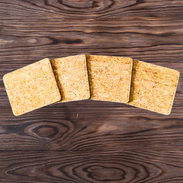 cardholders made with cork against timber background