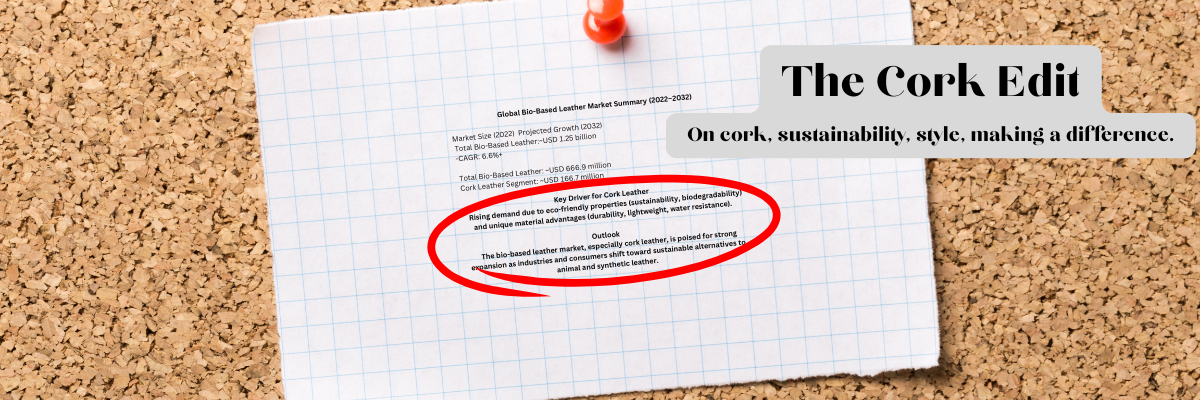 header for The Cork Edit blog. On cork, sustainability, style, making a difference