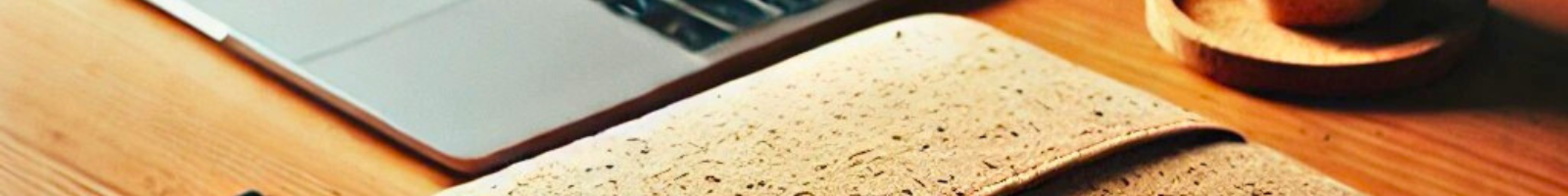 desk top image showing corner of cork laptop sleeve